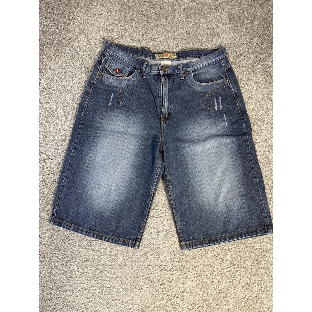 Vintage NBN Gear Shorts Mens 40 Blue Denim Cotton Baggy Grunge 14 In Inseam